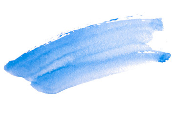 Abstract watercolor spot on white textured paper. Isolated. Hand-drawn background. Aquarelle brush stains on paper. For design, web, card, text, decoration, surfaces. Blue, marine color.