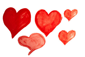 Red heart Hand-drawn background. Isolated. Aquarelle brush stains on paper. For design, web, card, text, decoration, surfaces. Red color. Love and sweet.