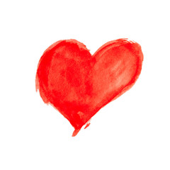 Red heart Hand-drawn background. Isolated. Aquarelle brush stains on paper. For design, web, card, text, decoration, surfaces. Red color. Love and sweet.