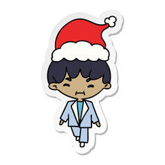 christmas sticker cartoon of kawaii boy