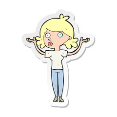 sticker of a cartoon woman throwing arms in air