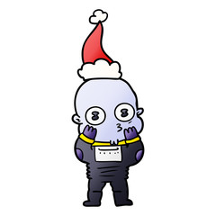 gradient cartoon of a weird bald spaceman wearing santa hat