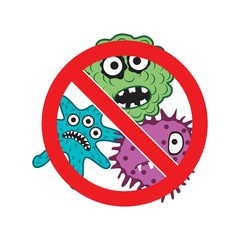 virus warning sign. no microbes antibacterial symbol.