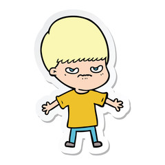 sticker of a annoyed cartoon boy