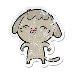 distressed sticker of a happy cartoon dog