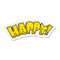 sticker of a cartoon happy text symbol