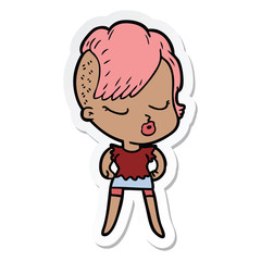 sticker of a cartoon pretty hipster girl
