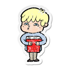 Fototapeta premium distressed sticker of a cartoon curious man