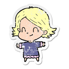 distressed sticker of a cartoon friendly girl
