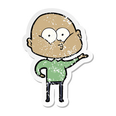 distressed sticker of a cartoon bald man staring