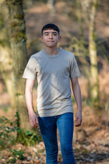 Teenage boy outside on a bright Spring day