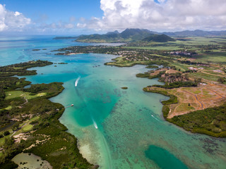 Mauritius aerial photo. Island with beautiful beaches. 2019