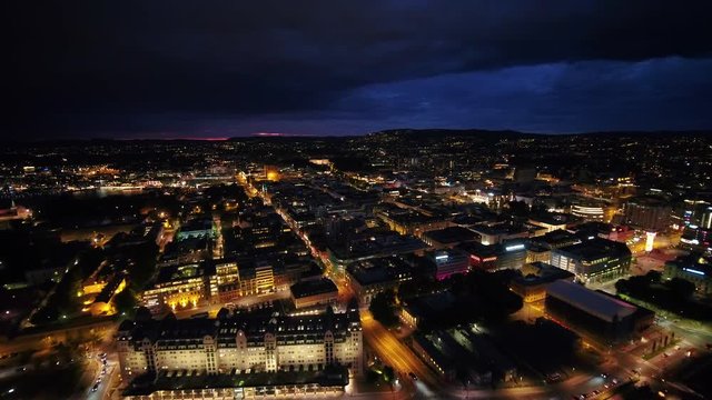 Aerial Norway Oslo June 2018 Night 15mm Wide Angle 4K Inspire 2 Prores  Aerial video of downtown Oslo in Norway at night with a wide angle lens.