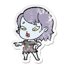 distressed sticker of a cute cartoon vampire girl