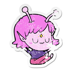 distressed sticker of a cartoon alien girl