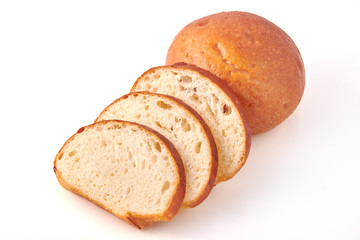 Hamburger buns cut slices and isolated on white background