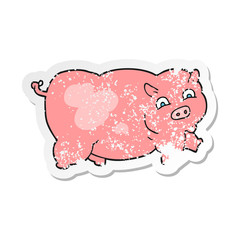 retro distressed sticker of a cartoon pig