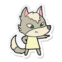 sticker of a friendly cartoon wolf