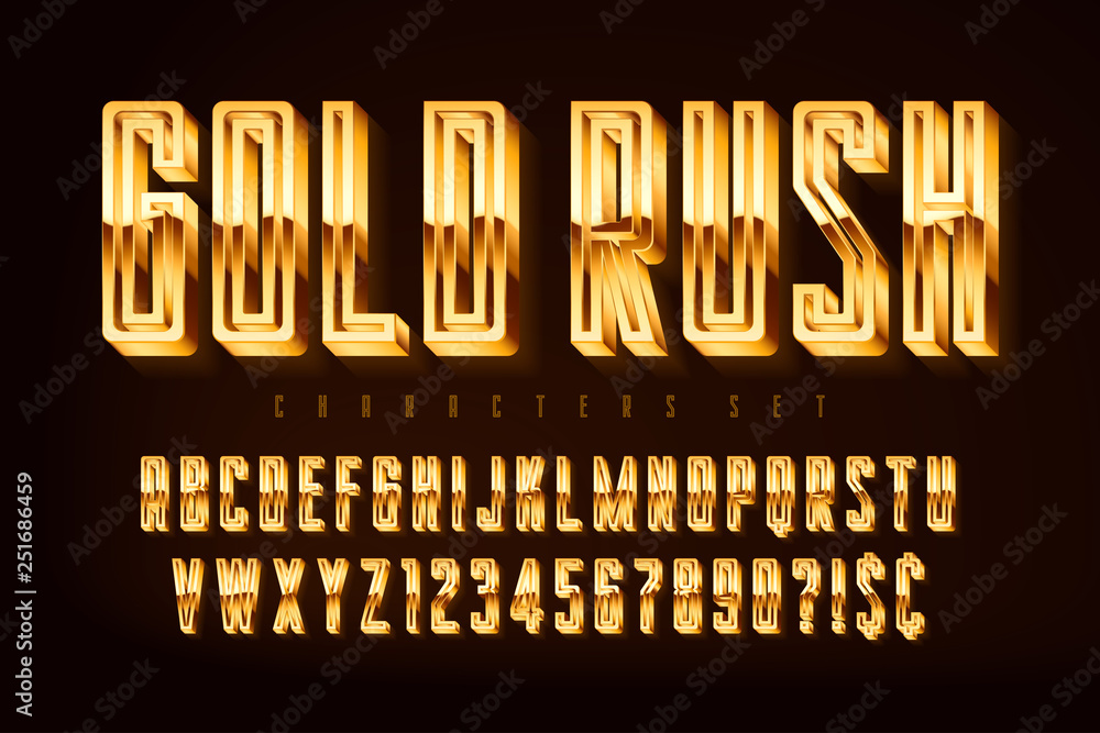 Wall mural golden 3d polished font, gold letters and numbers