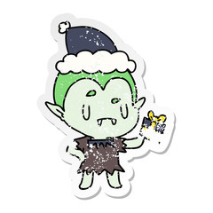 christmas distressed sticker cartoon of kawaii vampire