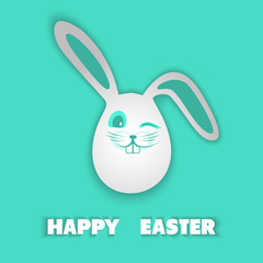 Decorative easter bunny like egg with happy easter lettering isolated on green background, illustration.