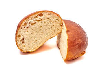 Burger bun cut in two isolated on white background