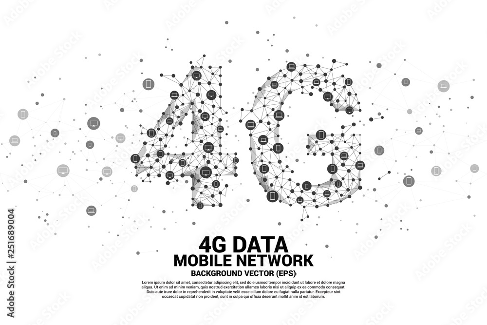 Poster Vector Polygon dot connect line shaped 4G mobile network with device icon. Concept for telecommunication and mobile phone technology.