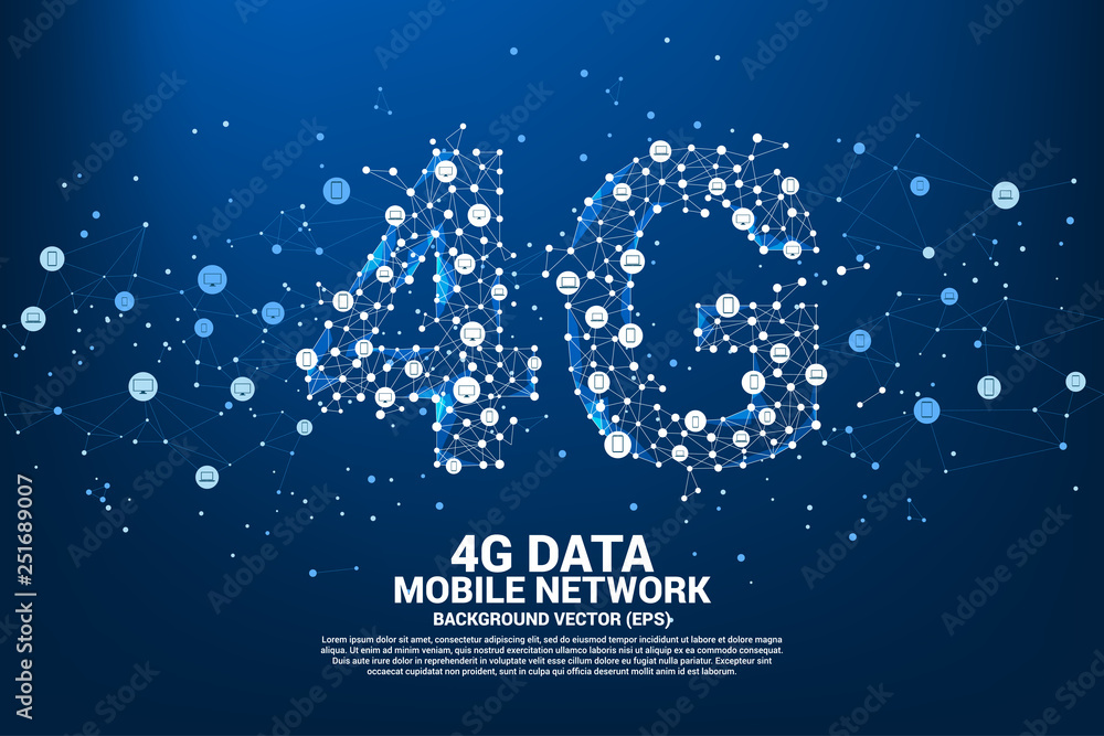 Aufkleber printvector polygon dot connect line shaped 4g mobile network. concept for telecommunication and mob
