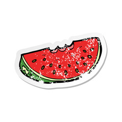 retro distressed sticker of a cartoon watermelon slice