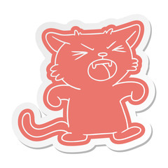 cartoon sticker of a screeching cat