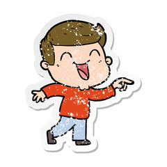 distressed sticker of a cartoon man laughing