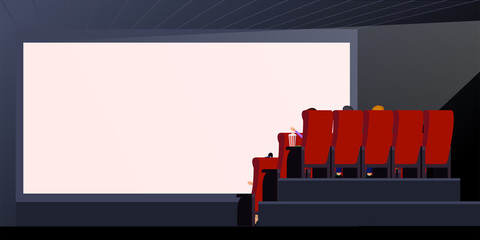 People in cinema hall, empty screen