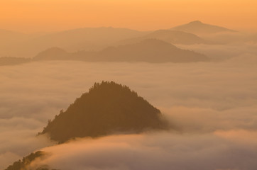 Sunset in mountains, Pieniny, Poland