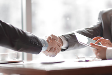 close up.welcome handshake business partners. business concept