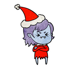 annoyed textured cartoon of a vampire girl wearing santa hat