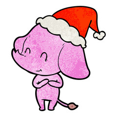 cute textured cartoon of a elephant wearing santa hat