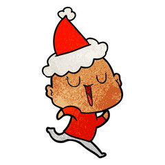 happy textured cartoon of a bald man wearing santa hat