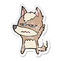 distressed sticker of a cartoon annoyed wolf