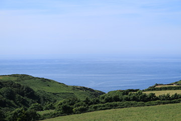 Fototapeta na wymiar A sea view of the Atlantic ocean over the coast of Cornwall.