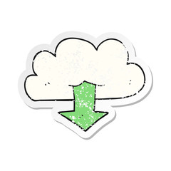retro distressed sticker of a cartoon download from the cloud