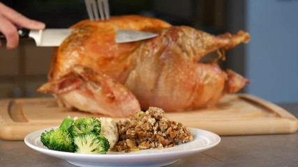 Plating a slice of turkey
