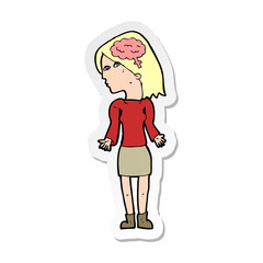 sticker of a cartoon clever woman shrugging shoulders