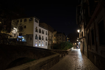 Paseo de los Tristes in Granada, Spain at Night