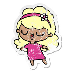 distressed sticker cartoon of cute kawaii girl