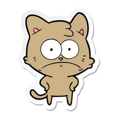 sticker of a cartoon nervous cat
