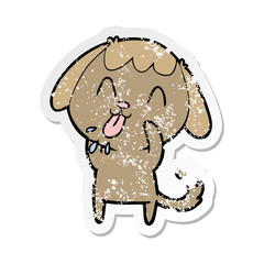 distressed sticker of a rude dog cartoon