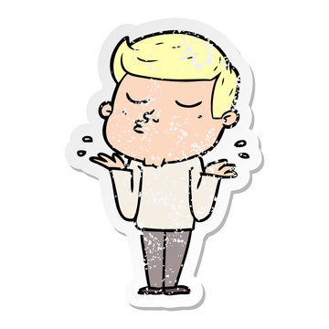 distressed sticker of a cartoon model guy pouting
