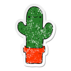 distressed sticker of a cartoon cactus