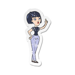 retro distressed sticker of a cartoon woman asking question