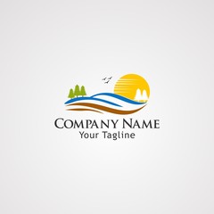 sun land logo vector, icon, element, and template for company